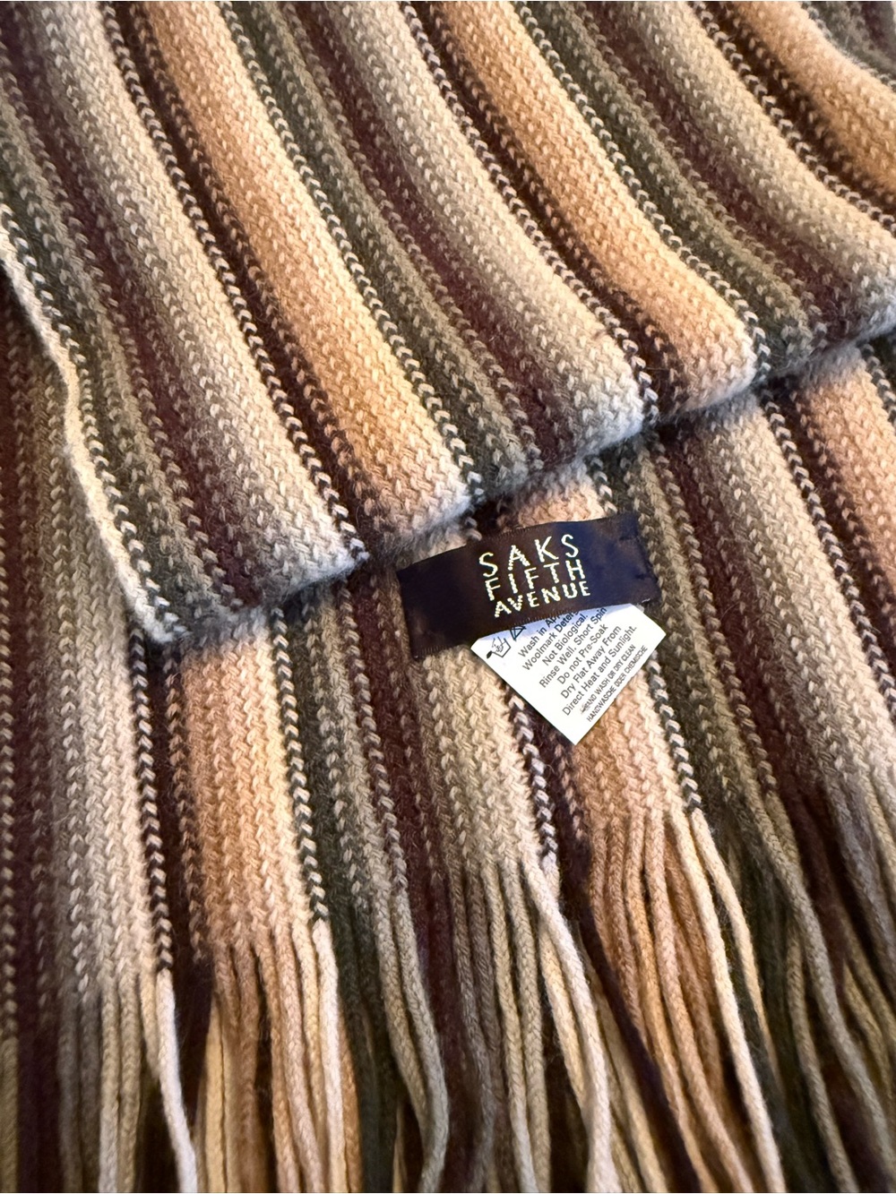 Saks Fifth Avenue Striped Knit Scarf in Beige, Brown and Green